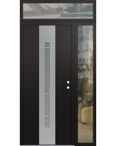 DIAMOND A3 50" X 96" BLACK/WHITE FROSTED GLASS PANEL STAINLESS STEEL LHI WITH SIDELITE AND TRANSOM CLEAR GLASS