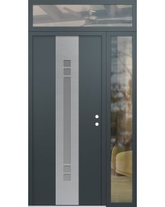 DIAMOND A4 48" X 96" ANTHRACITE/ANTHRACITE FROSTED GLASS PANEL STAINLESS STEEL LHI WITH SIDELITE AND TRANSOM CLEAR GLASS
