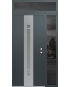 DIAMOND A4 48" X 96" ANTHRACITE/ANTHRACITE FROSTED GLASS PANEL STAINLESS STEEL LHI WITH SIDELITE AND TRANSOM MIRRORED GLASS