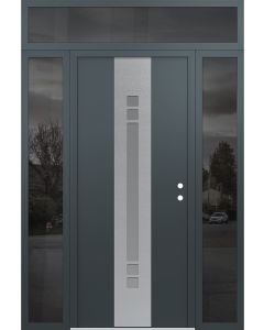 DIAMOND A4 68" X 96" ANTHRACITE/ANTHRACITE FROSTED GLASS PANEL STAINLESS STEEL LHI WITH 2 SIDELITES AND TRANSOM MIRRORED GLASS