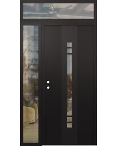 DIAMOND A4 52" X 96" BLACK/BLACK CLEAR GLASS PANEL BLACK RHI WITH SIDELITE AND TRANSOM CLEAR GLASS