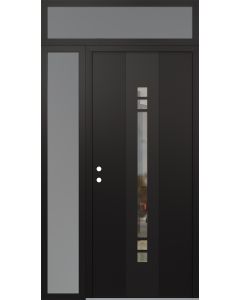 DIAMOND A4 52" X 96" BLACK/BLACK CLEAR GLASS PANEL BLACK RHI WITH SIDELITE AND TRANSOM FROSTED GLASS