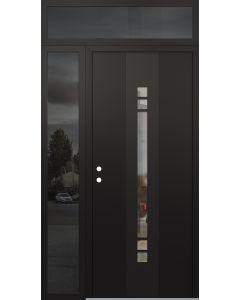 DIAMOND A4 52" X 96" BLACK/BLACK CLEAR GLASS PANEL BLACK RHI WITH SIDELITE AND TRANSOM MIRRORED GLASS