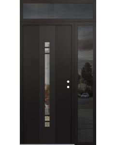 DIAMOND A4 52" X 96" BLACK/BLACK CLEAR GLASS PANEL BLACK LHI WITH SIDELITE AND TRANSOM MIRRORED GLASS