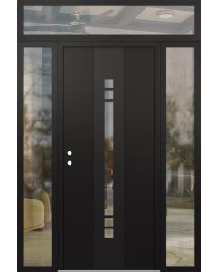 DIAMOND A4 60" X 96" BLACK/BLACK CLEAR GLASS PANEL BLACK RHI WITH 2 SIDELITES AND TRANSOM CLEAR GLASS