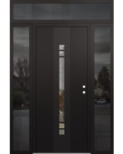 DIAMOND A4 68" X 96" BLACK/BLACK CLEAR GLASS PANEL BLACK LHI WITH 2 SIDELITES AND TRANSOM MIRRORED GLASS