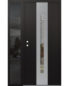 DIAMOND A4 48" X 80" BLACK/BLACK CLEAR GLASS PANEL STAINLESS STEEL RHI WITH SIDELITE MIRRORED GLASS