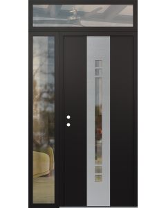DIAMOND A4 48" X 96" BLACK/BLACK CLEAR GLASS PANEL STAINLESS STEEL RHI WITH SIDELITE AND TRANSOM CLEAR GLASS