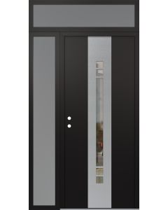 DIAMOND A4 50" X 96" BLACK/BLACK CLEAR GLASS PANEL STAINLESS STEEL RHI WITH SIDELITE AND TRANSOM FROSTED GLASS
