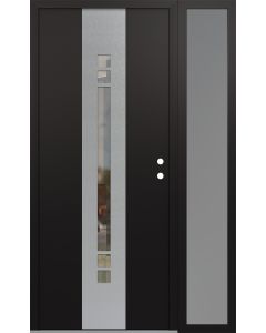 DIAMOND A4 50" X 80" BLACK/BLACK CLEAR GLASS PANEL STAINLESS STEEL LHI WITH SIDELITE FROSTED GLASS