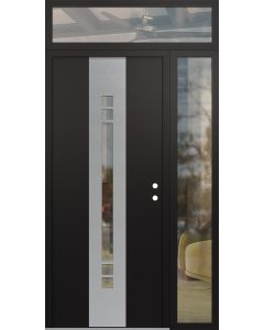DIAMOND A4 52" X 96" BLACK/BLACK CLEAR GLASS PANEL STAINLESS STEEL LHI WITH SIDELITE AND TRANSOM CLEAR GLASS