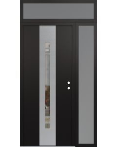 DIAMOND A4 52" X 96" BLACK/BLACK CLEAR GLASS PANEL STAINLESS STEEL LHI WITH SIDELITE AND TRANSOM FROSTED GLASS