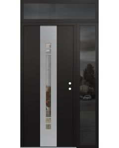 DIAMOND A4 52" X 96" BLACK/BLACK CLEAR GLASS PANEL STAINLESS STEEL LHI WITH SIDELITE AND TRANSOM MIRRORED GLASS