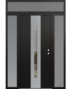 DIAMOND A4 60" X 96" BLACK/BLACK CLEAR GLASS PANEL STAINLESS STEEL LHI WITH 2 SIDELITES AND TRANSOM FROSTED GLASS