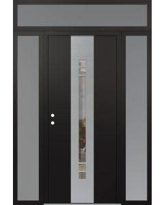 DIAMOND A4 68" X 96" BLACK/BLACK CLEAR GLASS PANEL STAINLESS STEEL RHI WITH 2 SIDELITES AND TRANSOM FROSTED GLASS