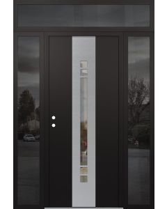 DIAMOND A4 68" X 96" BLACK/BLACK CLEAR GLASS PANEL STAINLESS STEEL RHI WITH 2 SIDELITES AND TRANSOM MIRRORED GLASS