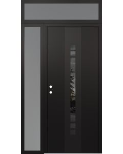 DIAMOND A4 52" X 96" BLACK/BLACK MIRRORED GLASS PANEL BLACK RHI WITH SIDELITE AND TRANSOM FROSTED GLASS