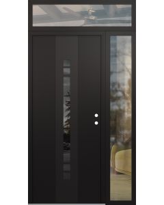 DIAMOND A4 48" X 96" BLACK/BLACK MIRRORED GLASS PANEL BLACK LHI WITH SIDELITE AND TRANSOM CLEAR GLASS