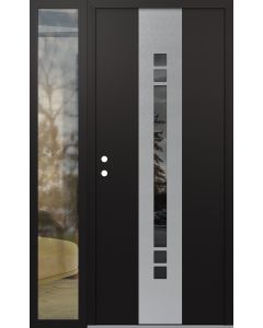 DIAMOND A4 52" X 80" BLACK/BLACK MIRRORED GLASS PANEL STAINLESS STEEL RHI WITH SIDELITE CLEAR GLASS