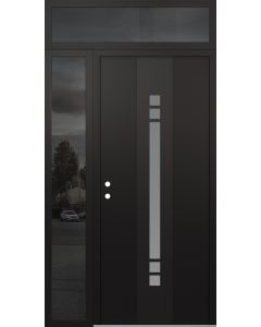 DIAMOND A4 50" X 96" BLACK/WHITE FROSTED GLASS PANEL BLACK RHI WITH SIDELITE AND TRANSOM MIRRORED GLASS