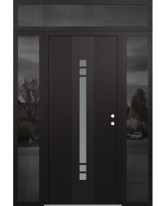 DIAMOND A4 60" X 96" BLACK/WHITE FROSTED GLASS PANEL BLACK LHI WITH 2 SIDELITES AND TRANSOM MIRRORED GLASS