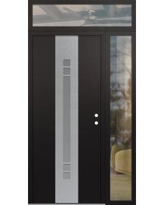 DIAMOND A4 50" X 96" BLACK/WHITE FROSTED GLASS PANEL STAINLESS STEEL LHI WITH SIDELITE AND TRANSOM CLEAR GLASS