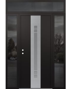 DIAMOND A4 60" X 96" BLACK/WHITE FROSTED GLASS PANEL STAINLESS STEEL RHI WITH 2 SIDELITES AND TRANSOM MIRRORED GLASS