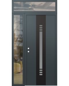DIAMOND A5 50" X 96" ANTHRACITE/ANTHRACITE FROSTED GLASS PANEL BLACK RHI WITH SIDELITE AND TRANSOM CLEAR GLASS