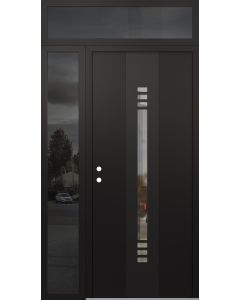 DIAMOND A5 52" X 96" BLACK/BLACK CLEAR GLASS PANEL BLACK RHI WITH SIDELITE AND TRANSOM MIRRORED GLASS
