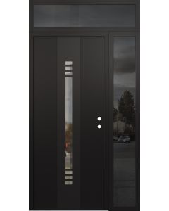 DIAMOND A5 52" X 96" BLACK/BLACK CLEAR GLASS PANEL BLACK LHI WITH SIDELITE AND TRANSOM MIRRORED GLASS