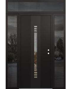 DIAMOND A5 68" X 96" BLACK/BLACK CLEAR GLASS PANEL BLACK LHI WITH 2 SIDELITES AND TRANSOM MIRRORED GLASS