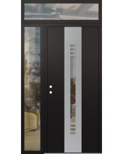 DIAMOND A5 52" X 96" BLACK/BLACK CLEAR GLASS PANEL STAINLESS STEEL RHI WITH SIDELITE AND TRANSOM CLEAR GLASS