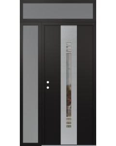 DIAMOND A5 52" X 96" BLACK/BLACK CLEAR GLASS PANEL STAINLESS STEEL RHI WITH SIDELITE AND TRANSOM FROSTED GLASS