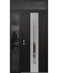 DIAMOND A5 52" X 96" BLACK/BLACK CLEAR GLASS PANEL STAINLESS STEEL RHI WITH SIDELITE AND TRANSOM MIRRORED GLASS