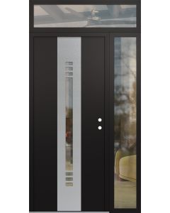 DIAMOND A5 48" X 96" BLACK/BLACK CLEAR GLASS PANEL STAINLESS STEEL LHI WITH SIDELITE AND TRANSOM CLEAR GLASS