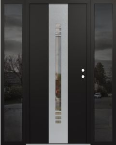 DIAMOND A5 68" X 80" BLACK/BLACK CLEAR GLASS PANEL STAINLESS STEEL LHI WITH 2 SIDELITES MIRRORED GLASS
