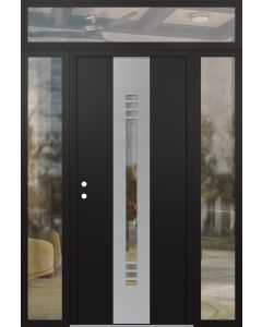 DIAMOND A5 64" X 96" BLACK/BLACK CLEAR GLASS PANEL STAINLESS STEEL RHI WITH 2 SIDELITES AND TRANSOM CLEAR GLASS