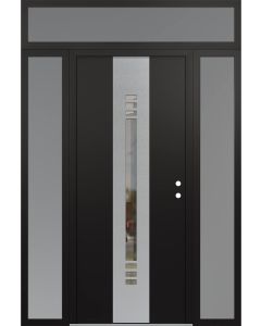DIAMOND A5 68" X 96" BLACK/BLACK CLEAR GLASS PANEL STAINLESS STEEL LHI WITH 2 SIDELITES AND TRANSOM FROSTED GLASS