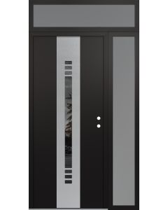 DIAMOND A5 48" X 96" BLACK/BLACK MIRRORED GLASS PANEL STAINLESS STEEL LHI WITH SIDELITE AND TRANSOM FROSTED GLASS