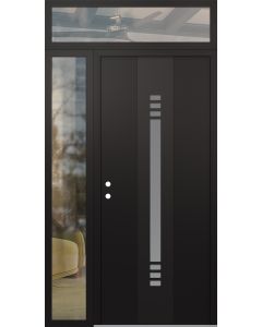 DIAMOND A5 50" X 96" BLACK/WHITE FROSTED GLASS PANEL BLACK RHI WITH SIDELITE AND TRANSOM CLEAR GLASS