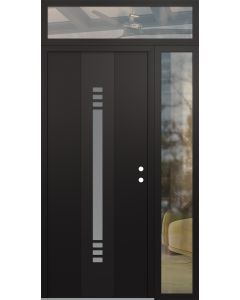 DIAMOND A5 50" X 96" BLACK/WHITE FROSTED GLASS PANEL BLACK LHI WITH SIDELITE AND TRANSOM CLEAR GLASS