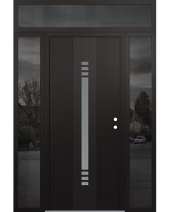 DIAMOND A5 60" X 96" BLACK/WHITE FROSTED GLASS PANEL BLACK LHI WITH 2 SIDELITES AND TRANSOM MIRRORED GLASS