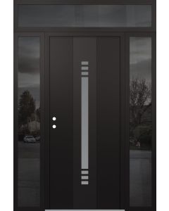 DIAMOND A5 68" X 96" BLACK/WHITE FROSTED GLASS PANEL BLACK RHI WITH 2 SIDELITES AND TRANSOM MIRRORED GLASS