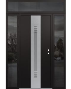 DIAMOND A5 60" X 96" BLACK/WHITE FROSTED GLASS PANEL STAINLESS STEEL LHI WITH 2 SIDELITES AND TRANSOM MIRRORED GLASS