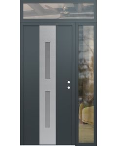 DIAMOND A6 50" X 96" ANTHRACITE/ANTHRACITE FROSTED GLASS PANEL STAINLESS STEEL LHI WITH SIDELITE AND TRANSOM CLEAR GLASS