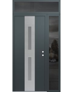 DIAMOND A6 52" X 96" ANTHRACITE/ANTHRACITE FROSTED GLASS PANEL STAINLESS STEEL LHI WITH SIDELITE AND TRANSOM MIRRORED GLASS