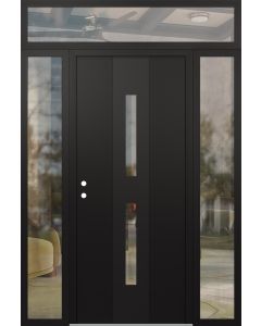DIAMOND A6 64" X 96" BLACK/BLACK CLEAR GLASS PANEL BLACK RHI WITH 2 SIDELITES AND TRANSOM CLEAR GLASS