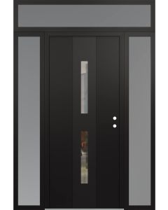 DIAMOND A6 68" X 96" BLACK/BLACK CLEAR GLASS PANEL BLACK LHI WITH 2 SIDELITES AND TRANSOM FROSTED GLASS