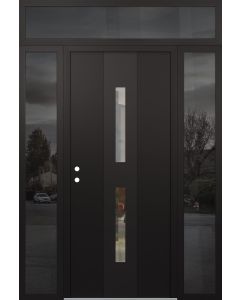 DIAMOND A6 64" X 96" BLACK/BLACK CLEAR GLASS PANEL BLACK RHI WITH 2 SIDELITES AND TRANSOM MIRRORED GLASS