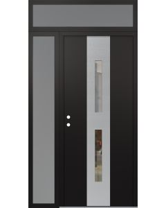 DIAMOND A6 50" X 96" BLACK/BLACK CLEAR GLASS PANEL STAINLESS STEEL RHI WITH SIDELITE AND TRANSOM FROSTED GLASS